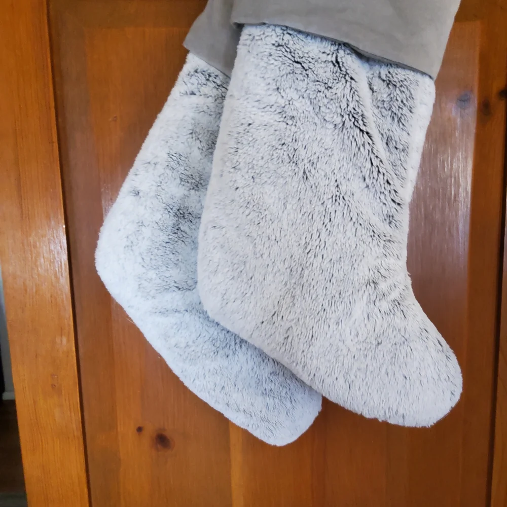 Pottery Barn Gray Faux Fur Stockings Grey EUC